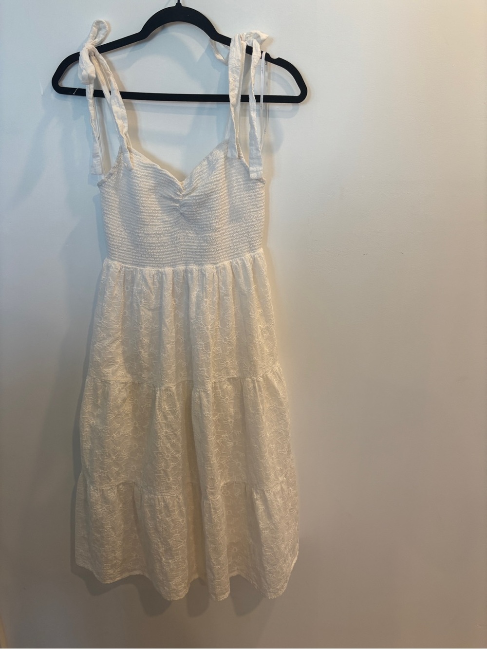Lulu’s White Tie-Shoulder Smocked Sundress